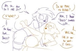 anthro awkward butt duo english_text femboy genitals hi_res ian_(lechugansfw) imminent_sex lechugansfw male male/male mammal matt_(lechugansfw) mephitid penis rodent sciurid sex skunk speech_bubble text tree_squirrel