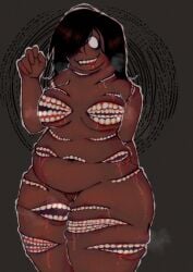1girls belly belly_button black_hair blank_eyes blood_in_mouth blood_on_face blood_stain boobs breasts brown_skin chubby chubby_female dark-skinned_female dark_skin drooling female female_only look_outside madison_(look_outside) milf mommy monster monster_girl mouth mouth_closed mouth_open older_female playing_with_hair pudgy_belly pussy pussy_peek rows_of_teeth saltcandy scary solo stomach straight_hair teeth teeth_bared teeth_clenched teeth_showing teeth_visible thick_thighs thighs_together