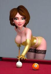 ai_generated ass aunt_cass big_hero_6 corset fishnet_stockings huge_breasts looking_at_viewer marvel playing_pool thighs
