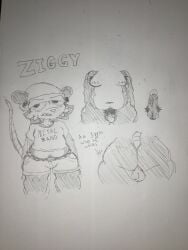 1boy animal_ears balls chubby chubby_male clothing cock fat_ass female furry girlybee69 hat headwear hips oc opossum penis pubic_hair rat_tail shorts simple_background small_penis testicles traditional_media_(artwork) twitter_user_oc wide_hips ziggy_(girlybee69)
