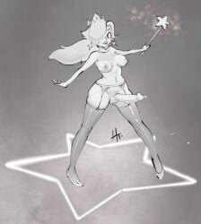 henshintiger nintendo super_mario_bros. princess_rosalina futanari futa_only crown heels wand magic_wand black_and_white smile smiling