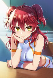 1girls ai_generated armband female_villain freckles freckles_on_face ginger ginger_female ginger_hair gundam gundam_00 large_breasts mobile_suit_gundam nena_trinity over-kneehighs pale-skinned_female pale_skin red-haired_female red_hair shorts stud_earrings thigh_highs thighhighs twintails twintails_(hairstyle) villainess wristband yellow-eyed_female yellow_eyes