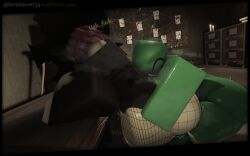1boy 1girls 3d areolae art_trade ass baronaces big_ass breasts breasts_out dialogue english_text ferman_(robloxian) fishnet_legwear fishnets forsaken_(roblox) jane_doe_(forsaken) onomatopoeia roblox roblox_game robloxian side_view steamy tagme text thick_thighs thighs