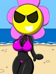 ai_assisted battle_for_dream_island beach bfdi big_breasts bikini bikini_bottom bikini_top dollification flower_(bfdi) hand_drawn knick_knack self_upload sunnification wide_hips