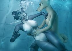 1boy 1girls 3d aquaphilia asphyxiation beastars breasts bubbles content_warning danil4h drowning exhale female fight juno_(beastars) louis_(beastars) male nsfw nude peril pool underwater underwater_peril voluptuous