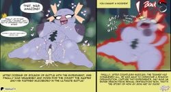 absurd_res anthro big_breasts bodily_fluids breasts comic cum cum_in_vagina cum_inside english_text female generation_9_pokemon genital_fluids genitals hi_res nintendo paldean_form paldean_wooper pokeball pokemon pokemon_(species) purple_body regional_form_(pokemon) shortstack solo surprised text tibbs vulva