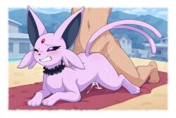 ai_generated beach black_sclera blushing choker clenched_teeth cum cum_drip cum_in_pussy cum_inside espeon female female_penetrated from_behind furry glowing_eyes human laying_on_stomach male male/female male_penetrating male_penetrating_female nude nude_female nude_male one_eye_closed penetration penetration_from_behind pleasure_face pokemon pokemon_(species) quadruped rolling_eyes sex sex_from_behind thrusting vaginal_penetration white_eyes