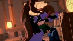 2boys animated black_body boku_no_hero_academia bouncing_ass bouncing_breasts cheating cum doggy_style evaan female hand_on_head imsayaa34 izuku_midoriya knocked_out koikatsu my_hero_academia ochako_uraraka sound squirting tagme video
