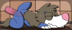 2024 2d_animation ambiguous_gender anal anal_penetration animated artist_name blue_body blue_fur bodily_fluids claws dated disembodied_penis drilbur eyes_closed flying_sweatdrops fur furry generation_5_pokemon genitals gloves_(marking) grey_body grey_fur leg_markings male_(lore) male_only markings nintendo no_sound penetration penile penile_penetration penis penis_in_ass pokemon pokemon_(species) raised_tail socks_(marking) solo sweat sweatdrop tail text white_body white_fur x-ray_view zandermanith