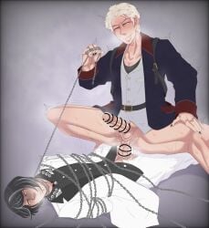 2boys anal anal_juice anal_penetration anal_rape anal_sex arms_behind_back belt black_and_white_hair bodily_fluids bondage bottomless bottomless_male breath breath_cloud censored censored_penis chain chain_around_neck chain_bondage chained chains clenched_teeth clothed clothed_sub coat colored cowgirl_position disaste1960713 disgusted disgusted_victim erect_penis erection focus hands_behind_back heavy_breathing hi_res holding_chain kamen_rider kamen_rider_zeztz_(series) lying_on_back male male/male male_only male_rape motion_lines nox_(kamen_rider_zeztz) on_back open_pants painted_nails pants_open penis penis_in_ass rape restrained riding riding_penis sieg_(kamen_rider_zeztz) smile suit sweat sweatdrop sweating tremble_spikes trembling trembling_penis white_eyes white_hair white_hair_male white_streak white_streaks white_suit yellow_eyes