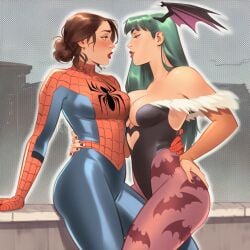 2girls ai_generated big_ass big_breasts big_thighs breasts capcom crossover curvaceous curvy curvy_figure darkstalkers digital_media_(artwork) female genderswap_(mtf) hips hourglass_figure huge_ass huge_breasts huge_thighs humanoid large_ass large_breasts large_thighs legs light-skinned_female light_skin marvel marvel_comics marvel_vs._capcom mature mature_female morrigan_aensland peter_parker petra_parker phophopho rule_63 slim_waist spider-man spider-man_(series) spider-woman succubus thick thick_hips thick_legs thick_thighs thighs voluptuous waist wide_hips wide_thighs yuri