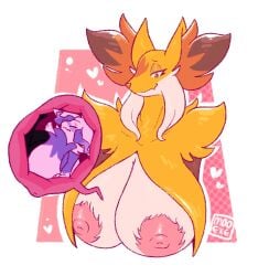 2026 ambiguous_gender ambiguous_prey anthro anthro_pred anthro_prey areola arm_tuft big_areola big_breasts big_nipples biped black_body black_fur blush braixen breast_vore breasts canid canine cheek_tuft colored cutaway digital_media_(artwork) dipstick_tail duo endosoma eyelashes eyes_closed facial_markings facial_tuft female female_anthro female_pred fluffy forehead_markings front_view fully_inside fur generation_6_pokemon generation_9_pokemon head_markings heart_symbol hearts_around_body hi_res huge_breasts inner_ear_fluff internal larger_anthro larger_female larger_pred male_(lore) mammal markings mature_anthro mature_female mega_delphox mega_evolution mooexe multicolored_body multicolored_fur nintendo nipples nude nude_ambiguous nude_anthro nude_female nue_stargazer orange_body orange_eyes orange_fur orange_inner_ear_fluff orange_nose pink_areola pink_nipples pokemon pokemon_(species) pupils purple_inner_ear_fluff purple_tail purple_tail_tip red_body red_fur red_inner_ear_fluff safe_vore shoulder_tuft signature simple_background sitting size_difference smaller_ambiguous smaller_anthro smile soft_vore tail tail_markings tuft two_tone_tail unusual_vore vore white_body white_ears white_fur white_tail yellow_body yellow_ears yellow_fur