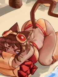 1girls anthro ass big_breasts breasts female female_only gameoverse glitch_productions huge_ass huge_breasts kit_(gameoverse) large_ass large_breasts rasphiroth red_eyes solo spiky_hair wide_hips