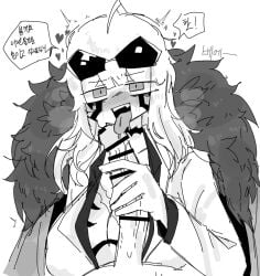 1boy 1boy1girl 1girl 1girl1boy 1girls 1girls1boy big_breasts big_penis black_and_white blush blush_lines blushing blushing_at_viewer blushing_female breasts coat dialogue female female_focus genderswap genderswap_(mtf) glasses handjob heart heart_symbol hearts_around_head licking licking_penis limbus_company long_penis looking_at_viewer male male/female matthias_(limbus_company) mtf_crossgender project_moon ruina_card_art_attack_victim_grey_guy rule_63 says speaking_to_viewer talking_to_viewer tattoo tattoo_on_breast tattoo_on_chest tattoo_on_face tattoos teeth text tongue tongue_out white_hair