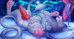 alternate_color arluaine balls black_cum black_tongue bodily_fluids claws colored_cum cum displacer_beast dungeons_and_dragons feral furry_balls genital_fluids genitals green_eyes hasbro hexaped hi_res knot licking looking_at_viewer magayser male mane medial_ring multi_leg multi_limb okdrsutsu pawpads paws penile_spines penis red_penis saliva silver_coat snow solo tentacle_maw tentacle_mouth tentacles tongue unusual_bodily_fluids unusual_cum unusual_genital_fluids wizards_of_the_coast