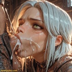 ai_generated jorenzone game the_witcher_(series) the_witcher_3:_wild_hunt ciri deepthroat blowjob cum cum_inside cumshot cumshot_in_mouth white_hair