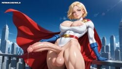 1futa abs ai_generated areola beautiful beautiful_background blonde_hair blue_eyes cape city cleavage cleavage_cutout cute dc dc_comics dickgirl futa_only futanari hand_on_penis heroine huge_breasts huge_cock huge_testicles leotard looking_at_viewer muscular muscular_futa nosai penis_focus posing power_girl precum precum_drip short_hair skyline smile superheroine superman_(series) thick thighs toned