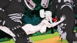 rwby arrancon salem_(rwby) grimm_(rwby) beowolf_(rwby) 2monsters 1girls monster monster_cock monster_on_female nude_female white_hair white_hair_female double_penetration penetration sex standing standing_sex sex_from_behind breasts spitroast