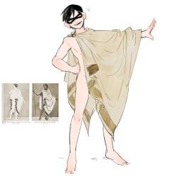 almost_naked ancient_greece ancient_greek_clothes batman_(series) chiton dc dc_comics dick_grayson domino_mask male_only no_visible_genitalia posing robin_(dc) skinny solo_male teenager young_justice