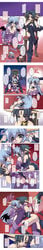 ass black_wings blue_eyes blue_hair blush chair comic crotch_grab demon_girl erect_nipples female from_behind green_eyes green_hair head_pat highres horns hug lying multiple_girls pocky pointy_ears ria_(trouble_evocation) rima ruuen_rouga sadina sitting skirt sweat tattoo tears thighhighs tongue translation_request trouble_evocation wings yuri zettai_ryouiki