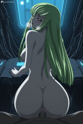 1boy 1girl ai_generated anus ass back blush breasts c.c. censored code_geass completely_nude digitalwaifugallery from_behind green_hair hetero hi_res high_quality high_resolution long_hair looking_at_viewer looking_back medium_breasts nude open_mouth patreon patreon_username penis pov pussy seductive sex sex_from_behind sexy solo_focus uncensored vaginal watermark yellow_eyes