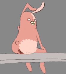 anus frustrated fur hyperpigmentation kirenenko krisfe lagomorph leporid looking_at_viewer male mammal nude pink_body pink_fur rabbit sitting tail usavich