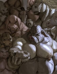 12boys abs animal_farm animal_skull anthro belly belly_button benjamin benjamin_(animal_farm) biceps big_belly big_stomach boxer boxer_(animal_farm) clover clover_(animal_farm) dog donkey fat fat_male furry goose gray_background grey_background hohohonse holding_object horse humanoid invincible lineup literature major_(animal_farm) meme meme_reference menacing mollie mollie_(animal_farm) musclegut muscular muscular_male naked naked_male napoleon napoleon_(animal_farm) nipples nude nude_male pig posing sharp_teeth sheep simple_background size_difference skull snowball snowball_(animal_farm) squealer standing stomach teeth thragg_and_viltrumites_panel tongue viltrumite