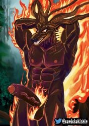 antropomorph big_dick black_body dick erection fire fire_wolf forest furry furry_gay furry_male kokishin muscle netflix not_ai_generated nsfw on_fire swapped swapped_(movie) wolf wolf_furry xxx