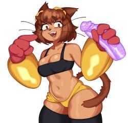 2026 4_fingers absurd_res animal_humanoid armwear black_bra black_clothing black_legwear black_nose black_stockings black_underwear blush bra breasts brown_body brown_fur brown_hair cat_humanoid clothing cute_fangs daytenya dildo eyewear eyewear_on_head fangs felid felid_humanoid feline feline_humanoid female female_only fingers fur gameoverse glitch_productions gloves goggles goggles_on_head hair handwear hi_res holding_dildo holding_object holding_sex_toy humanoid kit_(gameoverse) kit_bodega legwear mammal mammal_humanoid medium_breasts panties pubes red_clothing red_gloves red_handwear sex_toy simple_background smile solo stockings teeth thick_thighs underwear whiskers white_background wide_hips yellow_armwear yellow_clothing yellow_eyewear yellow_goggles yellow_panties yellow_underwear