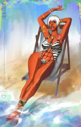 1girls abs bikini capcom dark-skinned_female elena_(street_fighter) female pubic_hair pubic_hair_peek street_fighter_6 white_pubic_hair zeo4k