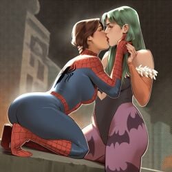 2girls ai_generated big_ass big_breasts big_thighs breasts capcom crossover curvaceous curvy curvy_figure darkstalkers digital_media_(artwork) female genderswap_(mtf) hips hourglass_figure huge_ass huge_breasts huge_thighs humanoid kissing large_ass large_breasts large_thighs legs light-skinned_female light_skin marvel marvel_comics marvel_vs._capcom mature mature_female morrigan_aensland peter_parker petra_parker phophopho rule_63 slim_waist spider-man spider-man_(series) spider-woman succubus thick thick_hips thick_legs thick_thighs thighs voluptuous waist wide_hips wide_thighs yuri