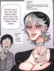 1boy 1female 1milf age_difference big_boobs big_breasts big_lips bimbo_lips black_clothing black_fingernails black_hair blush blush_lines blushing blushing_female blushing_male character_profile character_request character_sheet clothing curvy earring earrings elegant elegant_female eyebrows_visible_through_hair eyelashes eyeliner eyeshadow glasses gray_hair incest_(lore) inminent_blowjob inminent_incest inminent_sex jewelry lipstick long_fingernails long_sleeves lucumano makeup mature_female mature_woman milf mother mother_and_son mother_and_son_(lore) necklace nervous_face nervous_smile oc oc_character original original_character rich_female shiny shiny_hair shiny_skin simple_background size_difference text white_hair