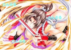 1girls big_breasts breasts breasts_out brown_eyes brown_hair exposed_breasts fatal_fury female king_of_fighters kunoichi large_breasts mai_shiranui maruto_(marutohonpo) ninja panties pantyshot ponytail red_panties red_underwear traditional_media_(artwork) underwear yqgkg