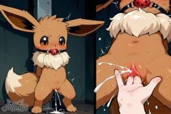 3:2 ai_generated ball_gag bodily_fluids duo eevee ejaculation female fingering forced gag generation_1_pokemon genital_fluids human immobile male male/female mammal mensen_(artist) nintendo orgasm pokemon pokemon_(species) standing_position tears vaginal vaginal_fingering vaginal_fluids vaginal_squirting