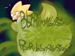 1girl 2d alphys alternate_version_at_source alternate_version_available ass ass_focus big_ass big_butt big_butt_(female) blushing chubby chubby_female clothing dinosaur dinosaur_girl embarrassed fart fart_cloud fart_fetish farting farting_at_viewer fat_ass fat_thighs female female_farting female_only fully_clothed green_fart highres huge_ass huge_fart kirbyoblue1 lab_coat looking_back looking_back_at_ass monster monster_girl nerdy_female no_genitals no_sex nonhuman onomatopoeia open_mouth scalie scalie_female scalie_only short_tail simple_background skin_tight_outfit solo tail text thick_thighs twitter_link undertale undertale_(series) yellow_body