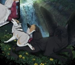 absurd_res animal_genitalia anus aroused ass avian beak bird black_body bodily_fluids bundle canid canine canis claws close-up close_view cookie domestic_dog duo erection fantasy female feral feral_on_feral feral_penetrated feral_penetrating feral_penetrating_feral flower food forest fox genital_fluids genitals gryphon hi_res hole_(anatomy) hybrid knot knotting_position male male/female mammal msdeadsoul mythological_avian mythological_creature mythology natural nature penetration penis plant sex solana_(valiberite) tail tree vaginal_penetration valiberite vulva waterfall wings wolf