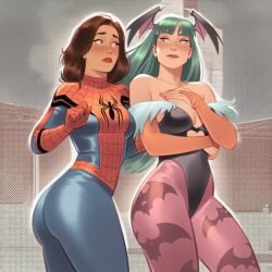 2girls ai_generated big_ass big_breasts big_thighs breasts capcom crossover curvaceous curvy curvy_figure darkstalkers digital_media_(artwork) female genderswap_(mtf) hips hourglass_figure huge_ass huge_breasts huge_thighs humanoid large_ass large_breasts large_thighs legs light-skinned_female light_skin marvel marvel_comics marvel_vs._capcom mature mature_female morrigan_aensland peter_parker petra_parker phophopho rule_63 slim_waist spider-man spider-man_(series) spider-woman succubus thick thick_hips thick_legs thick_thighs thighs voluptuous waist wide_hips wide_thighs yuri