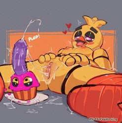 after_sex animatronic anthro avian bird blush bodily_fluids breasts chica_(fnaf) chicken classic_chica_(fnaf) cum cum_inside cum_string cupcake_(fnaf) dripping duo ejaculation erection female five_nights_at_freddy's food food_creature galliform genital_fluids genitals heart_symbol hi_res leaking_cum lying machine messy nipples notsafeforwanking on_back orgasm penis phasianid pull_out purple_eyes purple_penis robot scottgames shaking spread_legs spreading straight striped_genitalia striped_penis stripes vaginal_fluids vulva wet yellow_body