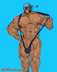 archie_(pokemon) balls banana_hammock bara beard bulge chengzhirenma facial_hair flaccid headkerchief male male_only mankini muscles muscular nintendo penis pokemon solo solo_male team_aqua