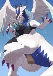 akchi anbach blush claws cygames dragon feathers female feral fingering fisting genitals hi_res horn mythological_creature mythological_scalie mythology nude penetration scalie simple_background solo thick_thighs vaginal vaginal_fingering vulva white_body wings world_flipper