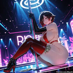 1girl ai_assisted ai_generated ass black_footwear black_gloves black_hair blush boots breasts curvaceous curvy curvy_female curvy_figure elbow_gloves female female_only gloves grin high_heel_boots high_heels large_breasts looking_at_viewer miyuai moon multicolored_hair parted_lips red_hair red_legwear ruby_rose rwby short_hair sitting sky smile solo stripper thick thick_ass thick_butt thick_hips thick_legs thick_thighs thigh_boots thighhighs voluptuous voluptuous_female wide_hips wide_thighs