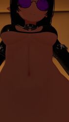animated between_thighs black_hair black_sclera breasts corrin_asumi implied_penetration moaning pov purple_nails pussy riding shinano tagme video vrchat vrchat_avatar