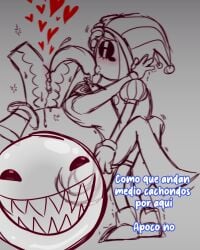 caine_(the_amazing_digital_circus) caine_(tadc) pomni_(the_amazing_digital_circus) pomni_(tadc) the_amazing_digital_circus tadc clothed_sex bubble_(the_amazing_digital_circus) humping carrying_partner doodles tongue_out kissing_tongue