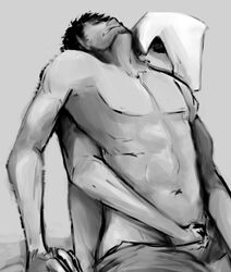 2boys altair_ibn_la-ahad assassin's_creed assassin's_creed_(series) gay hand_in_pants kissing liquid_(artist) male male_only malik_al-sayf monochrome multiple_boys multiple_males reach_around topless ubisoft yaoi