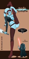 1girls 2006 aayla_secura anakin_skywalker blue_skin darth_vader drsmolev female jedi lightsaber male sith smolev star_wars text twi'lek