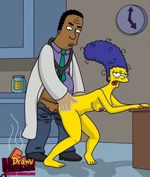 black_hair blue_hair breasts brown_skin buggery clock clothing color curly_hair dark-skinned_male dark_skin drawn-hentai exposed_breasts female hair human indoors interracial julius_hibbert long_hair male marge_simpson nudity sex short_hair side_view skin straight the_simpsons yellow_skin