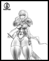 clare_(claymore) claymore clothing erect_nipples erect_nipples_under_clothes large_breasts monochrome stockings tagme vamptod