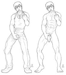 1boy balls bulge feet flaccid flaccid_penis foreskin gay grabbing_penis great_teacher_onizuka line_art male male_only middle_finger monochrome multiple_poses muscular muscular_male nude onizuka_eikichi penis pubic_hair schizoid solo testicles toes uncensored uncircumcised veiny_penis yaoi