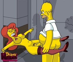 20th_century_studios accurate_art_style ass breasts chubby clothes color drawn-hentai female homer_simpson human indoors insertion male mindy_simmons nipples nude penis sex straight tagme the_simpsons vulva yellow_body yellow_skin