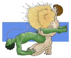 2boys anal_penetration anal_sex anole brown_hair chamber cum_while_penetrated erect_nipples erection explosion eyes_rolling_back gay green_skin hands_on_knees legs_held_open long_tongue male male_only marvel modified_cowgirl_position multiple_males orgasm_face pecs retracted_foreskin spiky_shell tagme veiny_penis x-men yaoi